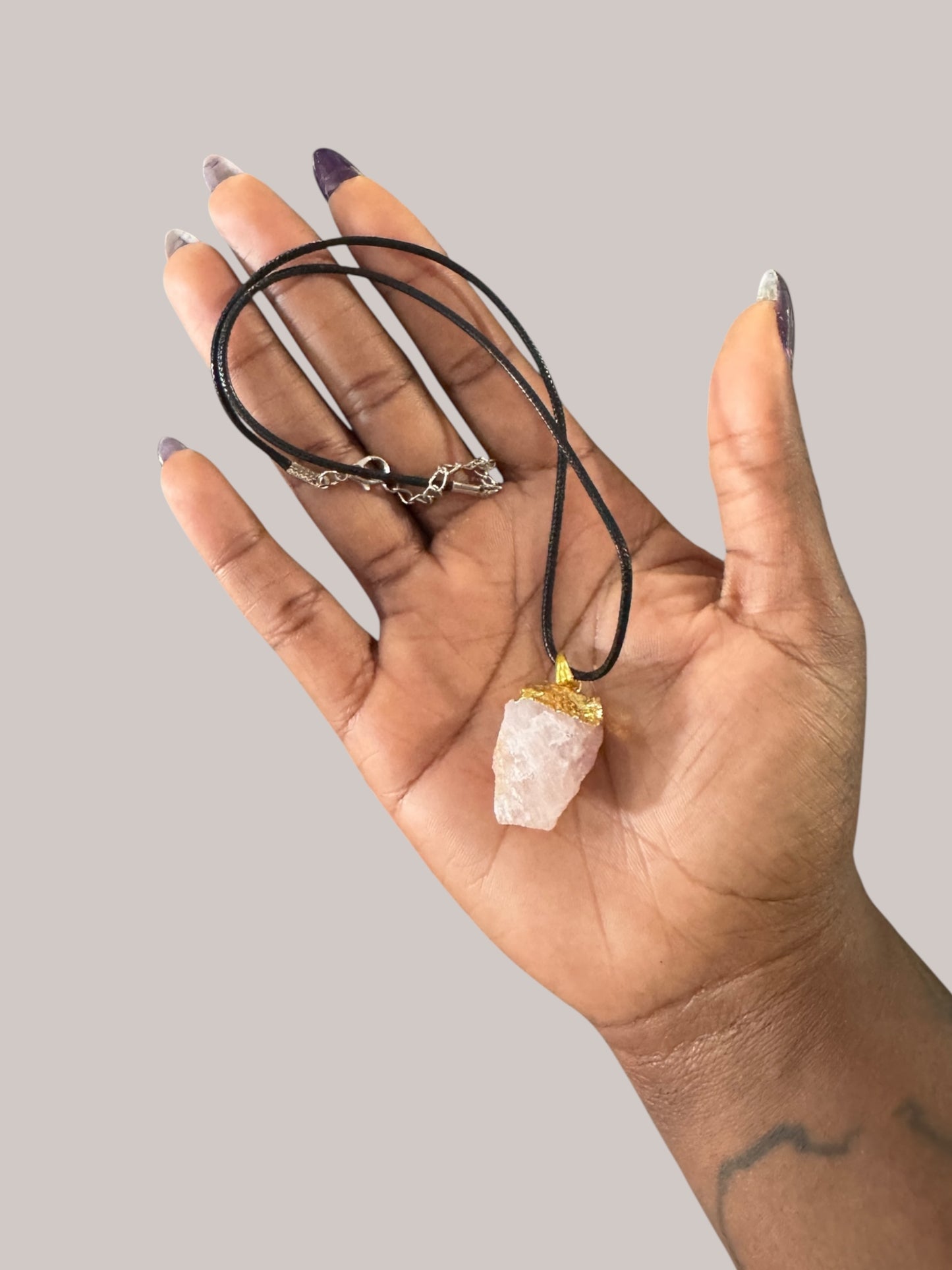 Rose Quartz Electroplated Pendant Necklace for Heart Healing, Self-Love, and Emotional Wellness