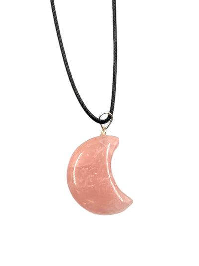 Rose Quartz Crescent Moon Pendant Necklace for Heart Healing and Emotional Balance