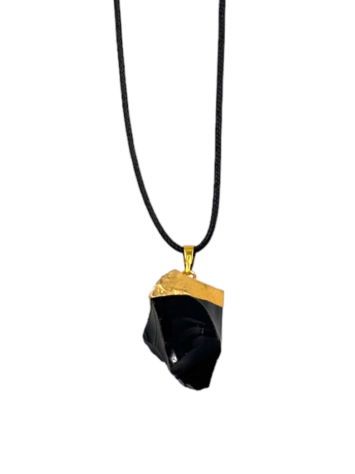 Black Obsidian Electroplated Pendant Necklace for Protection, Grounding, and Energy Clearing