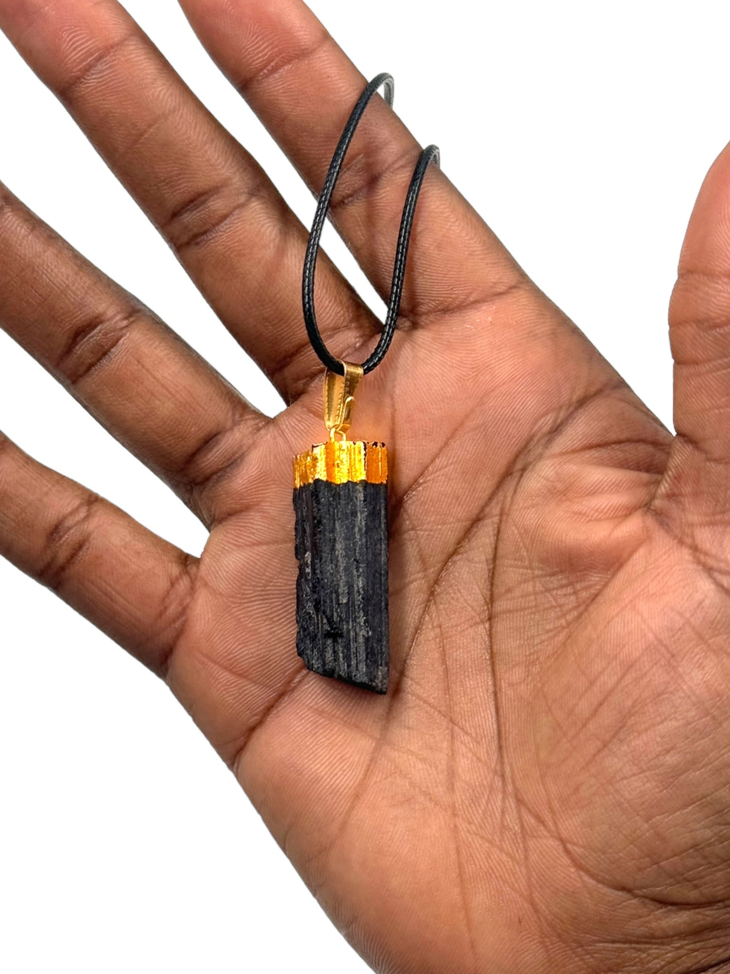 Black Tourmaline Electroplated Pendant Necklace for Protection and Grounding Energy