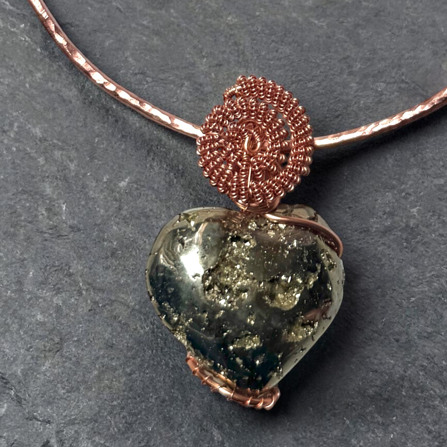 Custom Wrapped Pyrite Heart Pendant for Prosperity, Confidence & Protection