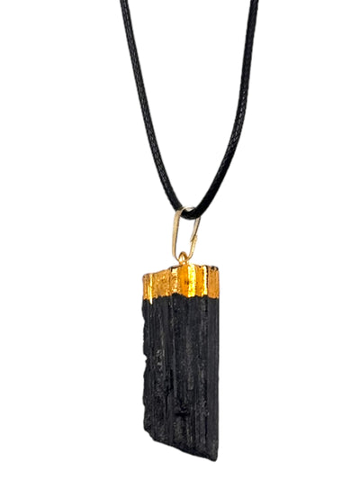Black Tourmaline Electroplated Pendant Necklace for Protection and Grounding Energy