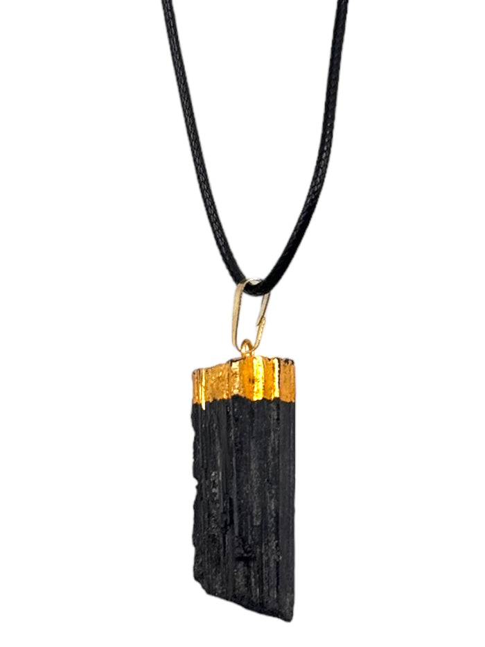 Black Tourmaline Electroplated Pendant Necklace for Protection and Grounding Energy