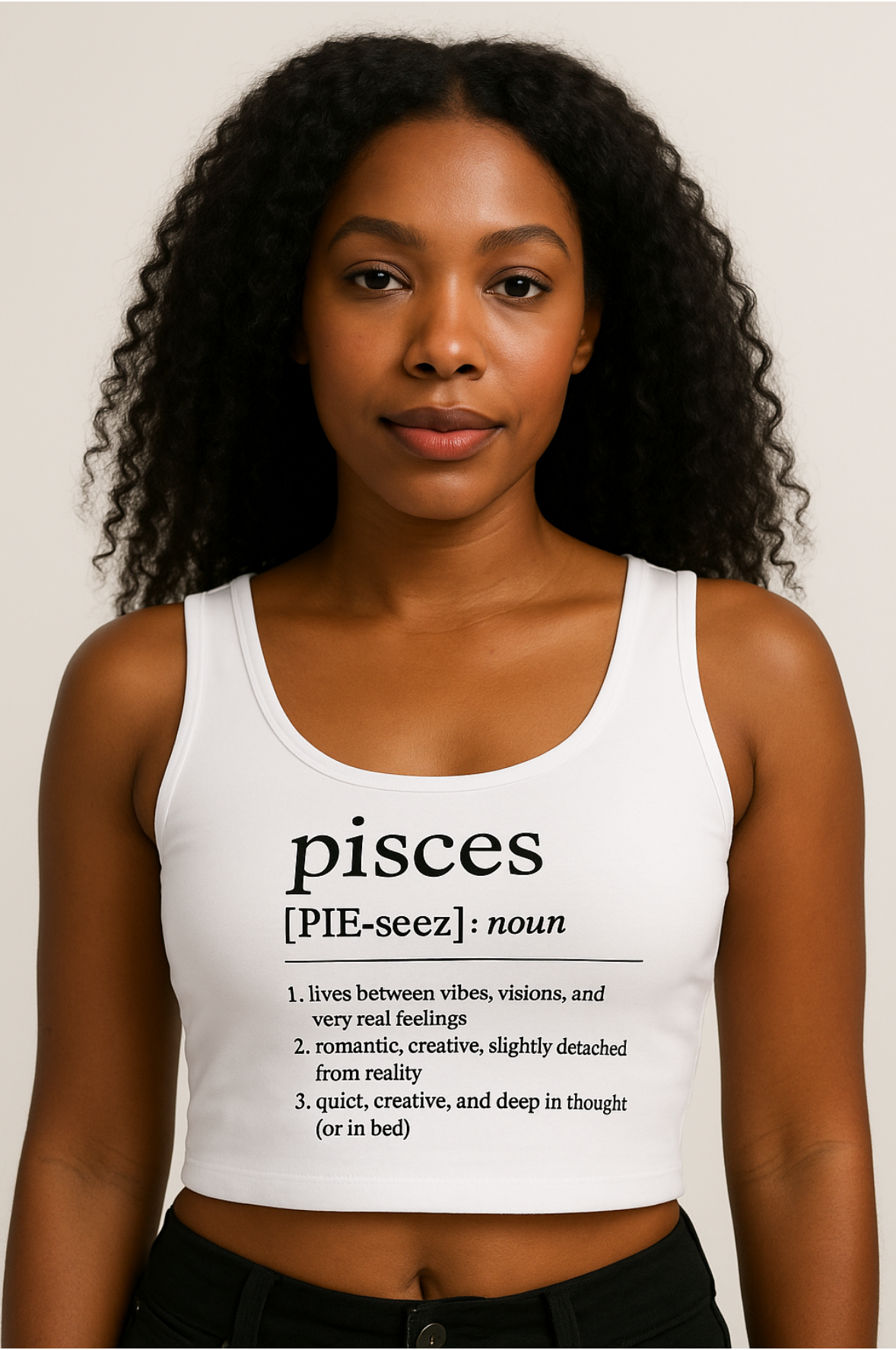 Pisces astrological sign crop top | Unique zodiac fashion. Pisces crop top with "Vibes & Visions" graphic.
