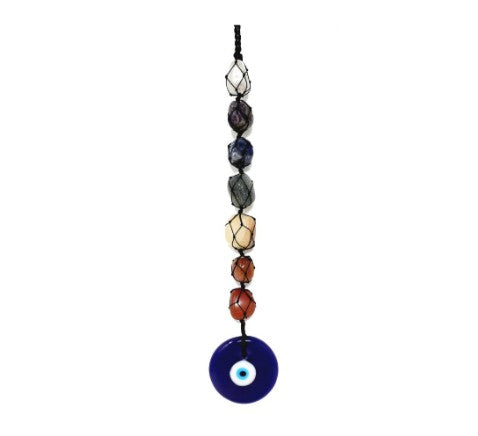 Evil Eye Seven Chakra Gemstone Wall Hanging | Chakra Home Decor & Energy Balance