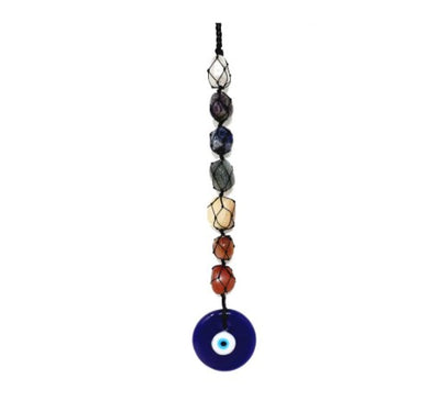 Evil Eye Seven Chakra Gemstone Wall Hanging | Chakra Home Decor & Energy Balance