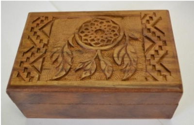 Dream Catcher Wooden Carved Box 4x6 Inches