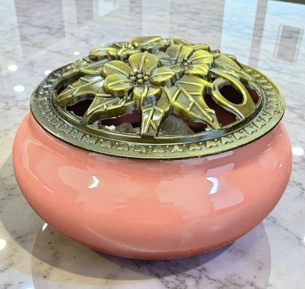 Assorted Color Ceramic Incense Burner Bowl with Floral Lid | Charcoal Incense Holder