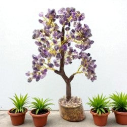 Amethyst Gemstone Tree with 300 Crystal Beads for Energy Balance & Home Decor