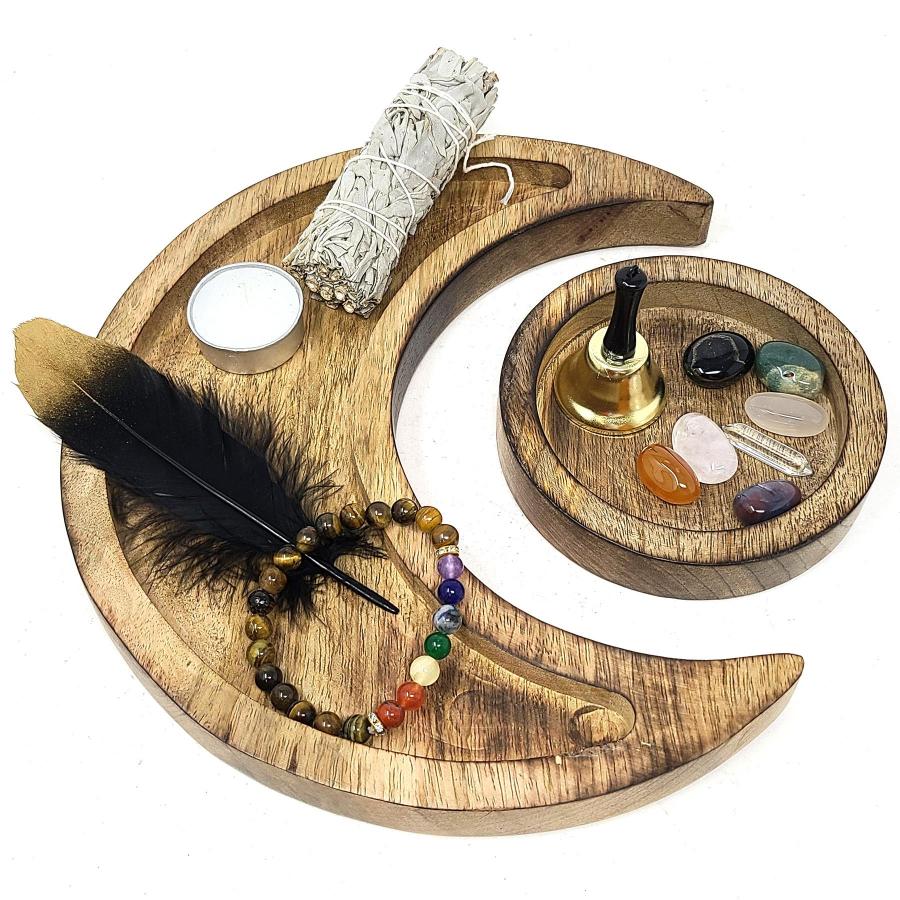 Wooden Crescent Moon Tray Set