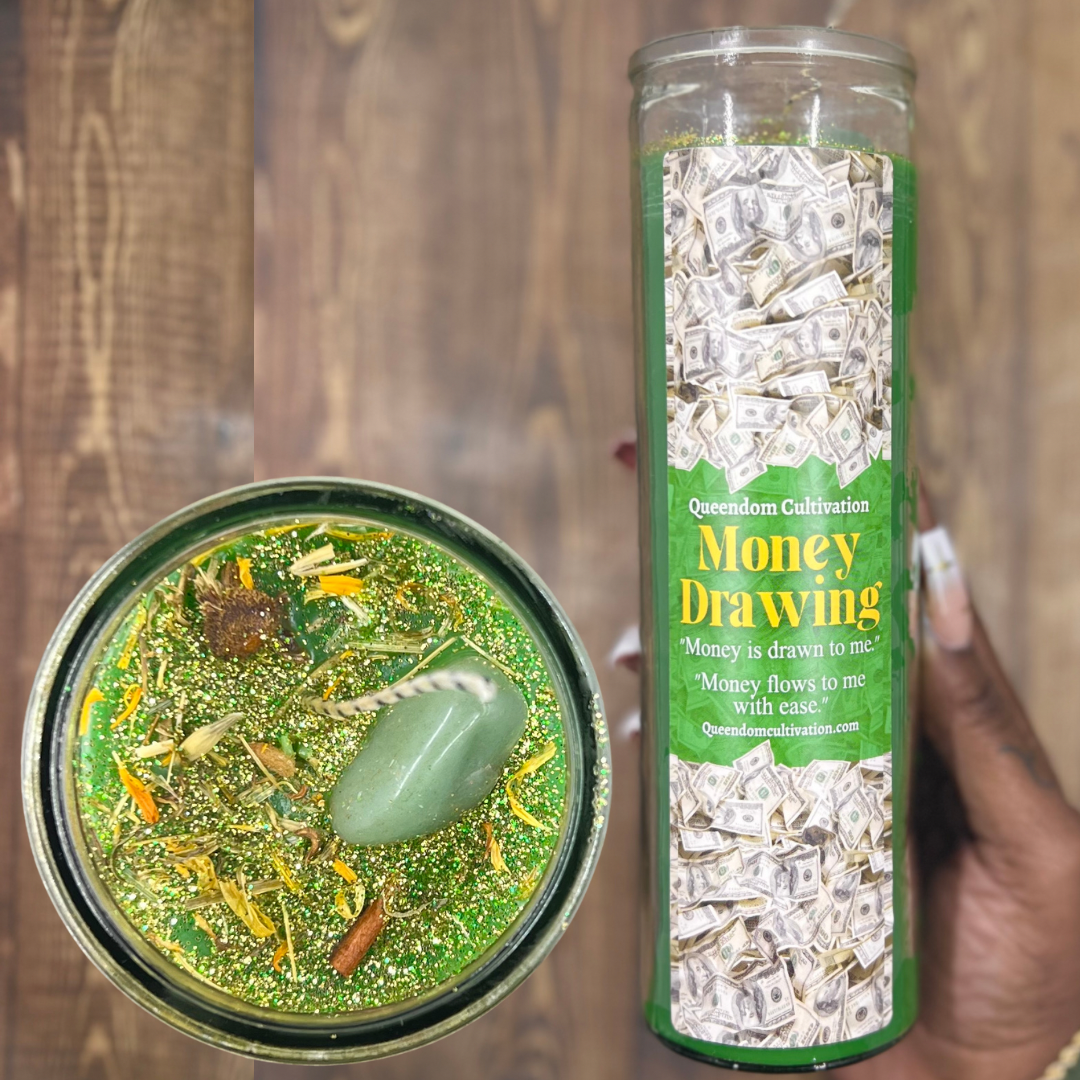 Money Drawing Crystal intention Candle