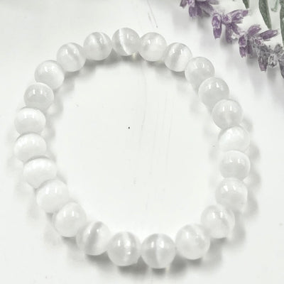 Selenite 8mm Bead Stretch Bracelet for Energy Clearing and Mental Clarity