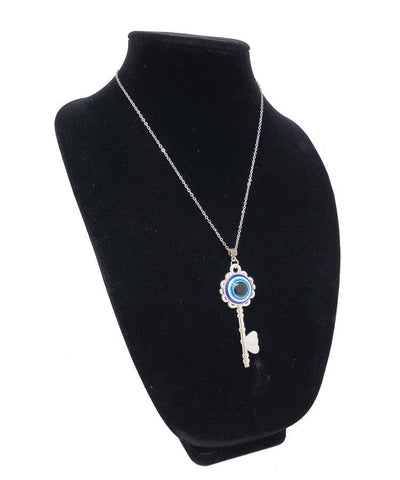 Lucky Key Evil Eye Pendant Necklace for Protection and Positive Energy