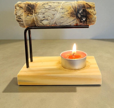 Wooden Smudge Stick Sage Burner with Spiral Sun Design for Cleansing and Meditation