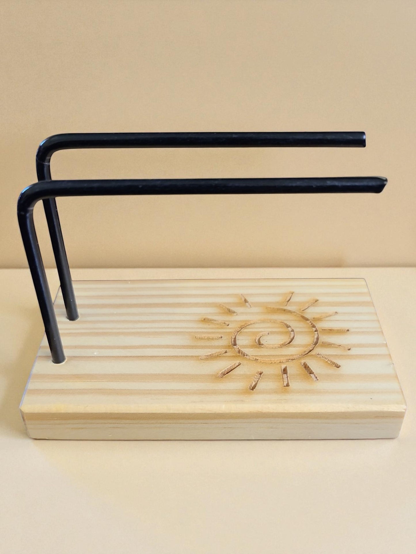 Wooden Smudge Stick Sage Burner with Spiral Sun Design for Cleansing and Meditation