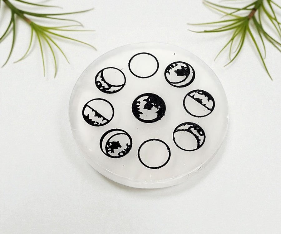 Selenite Moon Phase Altar Plate for Cleansing and Intention Setting