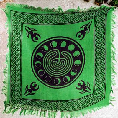 Moon Phase Altar Cloth with Fringe – 18x18 Spiritual Décor