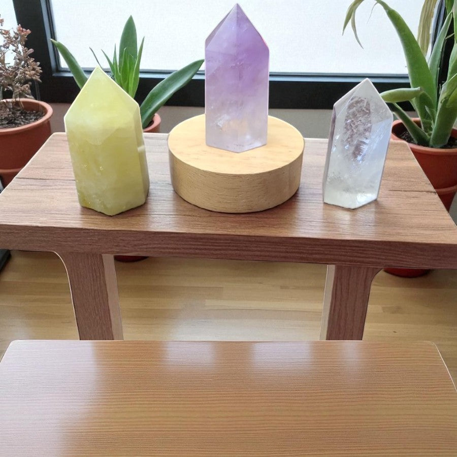 Gemstone Tower Lamp with Amethyst, Citrine & Clear Quartz Towers