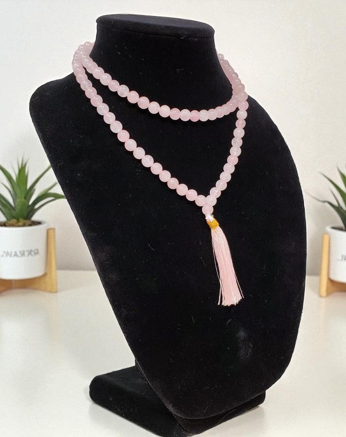 Rose Quartz Necklace & Prayer Mala for Love, Healing, and Balance