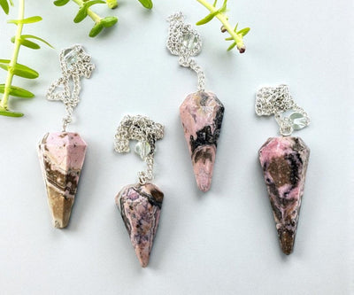 Rhodochrosite Pendulum with Chain – Crystal for Emotional Healing & Guidance