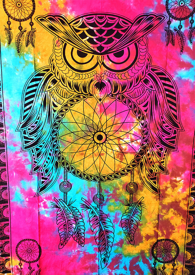 Owl Dream Catcher Tapestry for Spiritual Decor & Peaceful Sleep